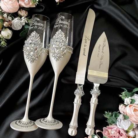 bridal flutes set|wedding flutes and server sets.